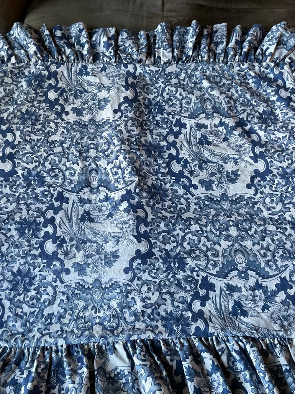 VTG Ralph Lauren Porcelain Blue Bird Tamarind Ruffled Std Pillow Sham- USA Made